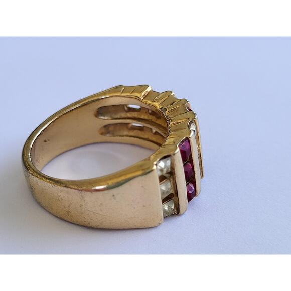 Vintage Gold Ring 18k HGE Faux Rubies & Diamonds Arthur M Anderson Size 6.75 - Picture 6 of 9